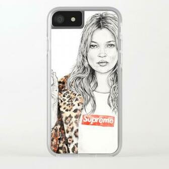 Kate Moss Supreme Leopard Print Portrait Clear iPhone Case By