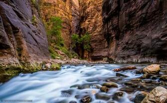 Wallpaper Zion National Park River Rocks Landscape Desktop