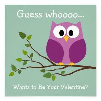 Kids Valentines Day Card With Cute Cartoon Owl Square Invitation