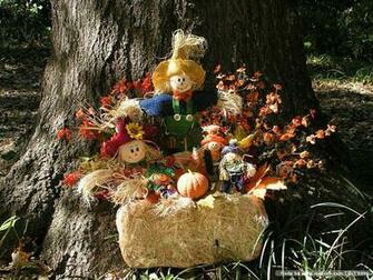 Autumn Display Scarecrow Pumpkins Wallpaper