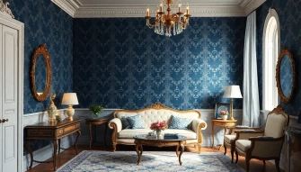 Dark Blue Damask Wallpaper