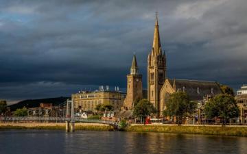 Wallpaper Inverness Church Scotland River Bridge Clouds