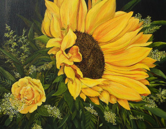 Sunflower And Rose Patricia Dehart Wallpaper