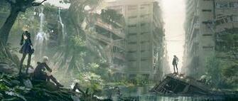 Nier Automata 2b 9s A2 Anime Video Games Ruin Cityscape