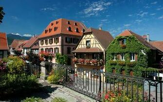 Wallpaper France Alsace Bergheim Fence Street Cities