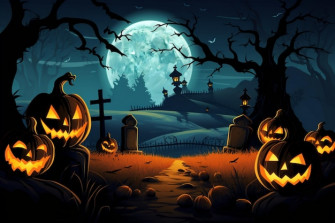 Halloween Scene With Pumpkins Cemetery Background Wallpaper
