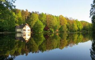 Wallpaper Autumn Reflection Trees Lake House Colors