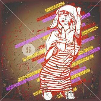 Vintage Scratched Background With Pretty Fashion Girl Royalty
