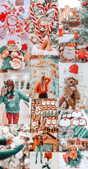Christmas Collage Aesthetic Ideas Bright Red And Green