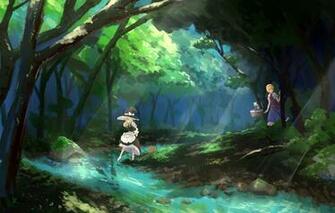 Wallpaper Forest Stream Stones Hat Shanghai Broom Touhou