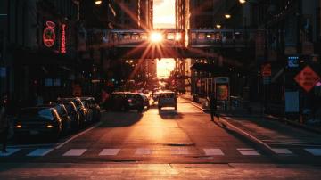 Wallpaper City Sunset Street Buildings 4k