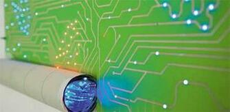 An Led Lit Wallpaper Panels That Looks Like Giant Circuit Boards