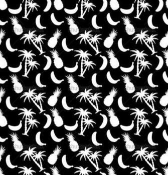 Tropical Coconut Palm Trees Pineapples And Bananas Black White