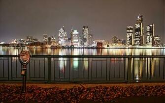 Detroit City Skyline Water Reflected Hq Wide