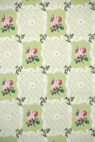 Vintage Wallpaper Green With Pink Roses