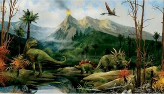 Dinosaur Landscape Wall Mural Jurassic Dino Volcano Wallpaper Chair