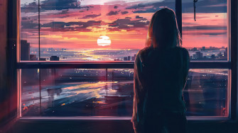 Sunset City Sky Scenery Digital Art 4k Wallpaper