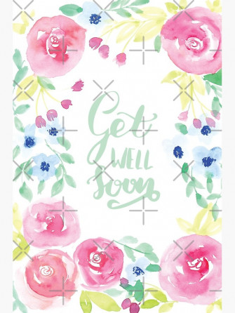 Get Well Soon Watercolor Floral Frame Greeting Card By