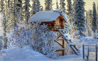 Snowy Cottage Wallpaper