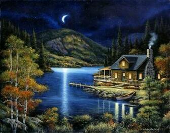 Moonlit Cabin Wall Art Rustic Wallpaper By Murals Your Way