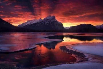 Banff National Park Canada Sunrise Mountain Forest Winter