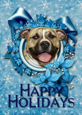 Christmas Blue Snowflakes Pitbull By Renae Laughner