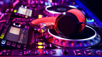 Red Corded Headphones And Gray Dj Controller Headset Music