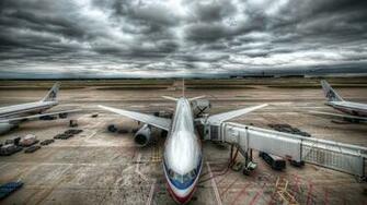 Wallpaper Plane Sky Clouds Airport HDr 4k Ultra