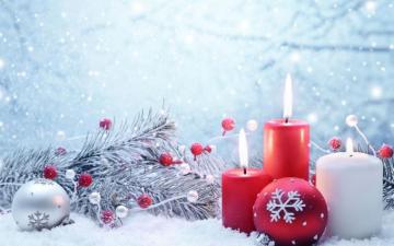 Balls Branches Candles Christmas Tree Spruce Wallpaper