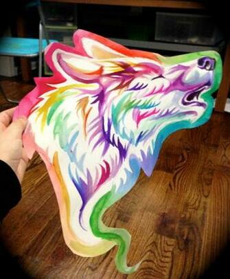 Psychedelic Wolf Wallpaper Rainbow Poster Cutout By