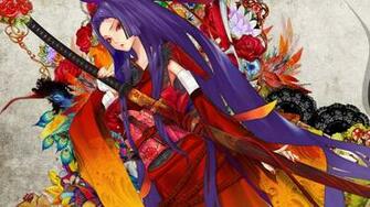 Samurai Girl Painting Katana Kimono Yukata Wallpaper