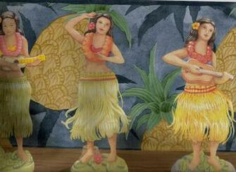 Hawaiian Hula Dancing Dolls On Shelf Wallpaper Border Pc103b