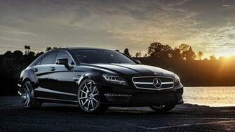Black Mercedes Benz Cls63 Amg At Sunset Wallpaper Car