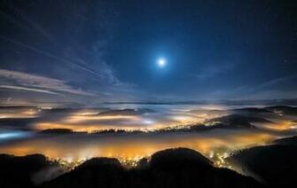 Night Sky Over Cities In The Valley Wallpaper 4k Ultra HD