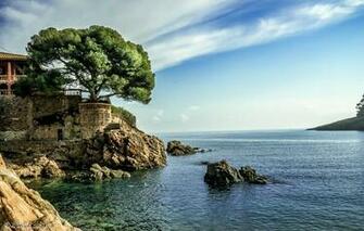 Wallpaper Spain Costa Brava Sea Coast Stones Tree House Sky