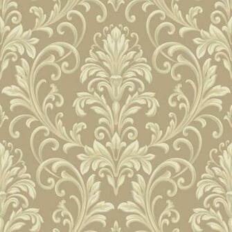 Metallic Gold And Tan Feathered Damask Wallpaper Wall Sticker Outlet