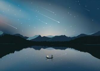 Wallpaper Boat Mountains Starfall Art HD Widescreen High