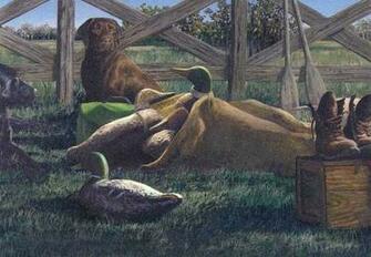 Brown Dog Duck Outdoor Wallpaper Border Traditional By