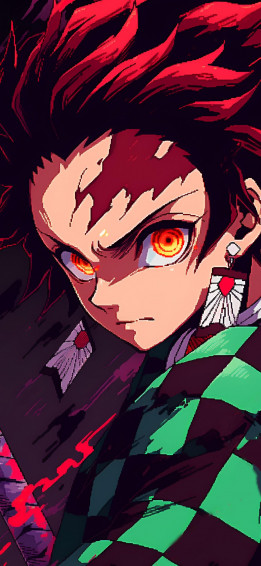 Intense Pixelated Tanjiro Kamado Wallpaper Anime
