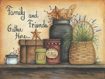Folk Art Primitive Family And Friends Country Framed