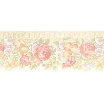Brewster Peach Fruit Floral Border Wallpaper