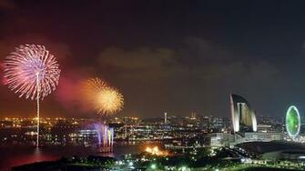 Wallpaper Fireworks Yokohama Kanagawa Japan Night