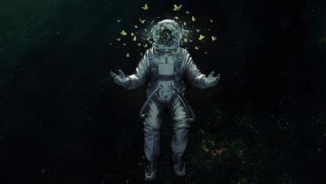 Desktop Wallpaper Astronaut Broken Helmet Butterfly Space Suit