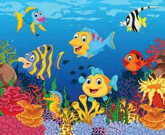 Funny Fish Cartoon With Beauty Sea Life Background Stock Image