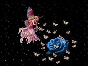 Pink Fairy And Blue Rose Background Wallpaper
