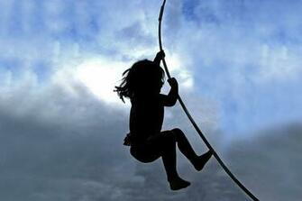 HD Wallpaper Silhouette Of Child Holding On Rope Climbing