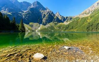 Wallpaper Sea Eye Lake Mountains Trees Poland Tatra National
