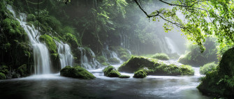 Wallpaper 4k Spring Waterfall Stone Fog Mist Green Forest