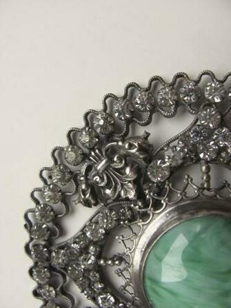 Large Vintage Rhinestone Jade Colored Glass Embellishment Vanity From