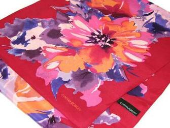 Cynthia Rowley Silk Scarf Floral X Dark Red